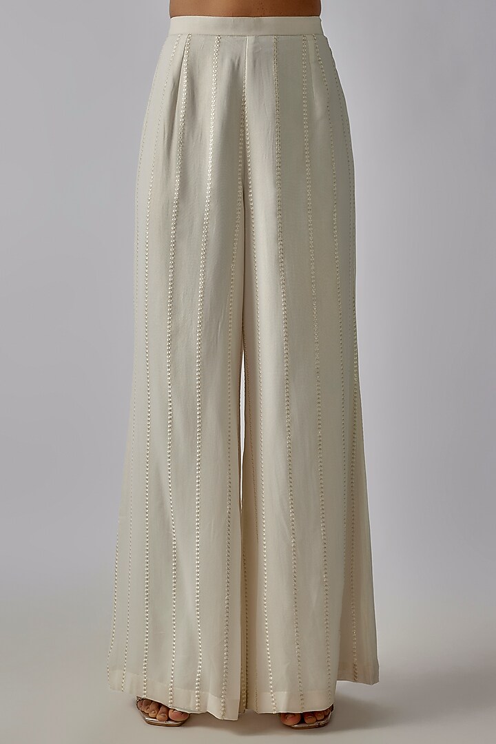 Ivory Georgette Pearl Embroidered Jacket Set by Chamee and Palak at Pernia's Pop Up Shop
