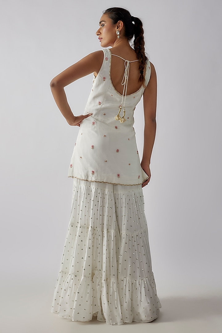 Ivory Georgette Cutdana & Floral Embroidered Wedding Sharara Set by Chamee and Palak at Pernia's Pop Up Shop