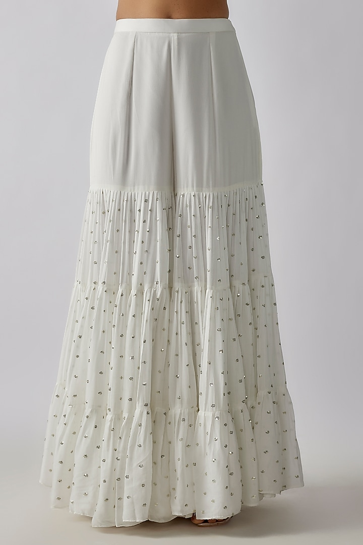 Ivory Georgette Cutdana & Floral Embroidered Wedding Sharara Set by Chamee and Palak at Pernia's Pop Up Shop