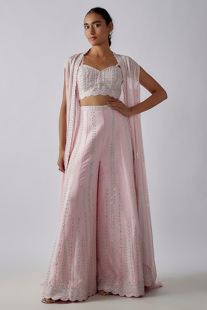Pink Georgette Sequins Embroidered Jacket Set by Chamee and Palak at Pernia's Pop Up Shop