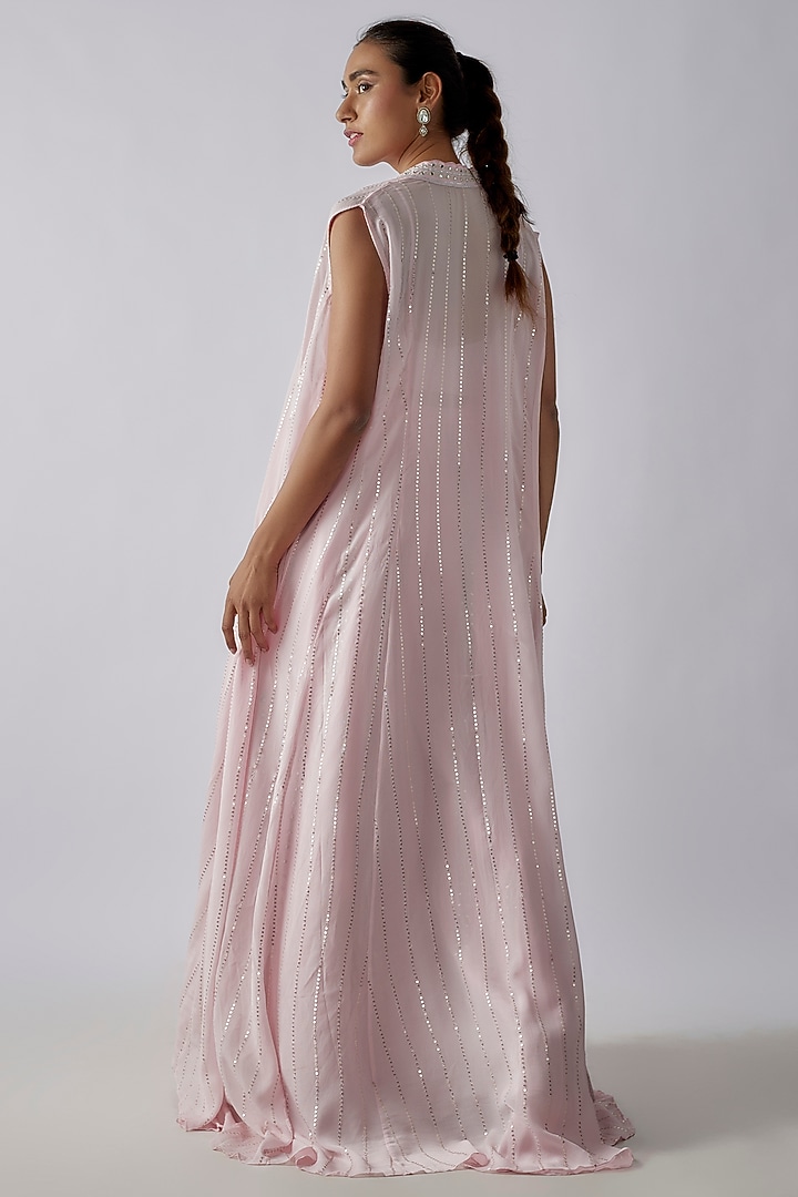 Pink Georgette Sequins Embroidered Jacket Set by Chamee and Palak at Pernia's Pop Up Shop