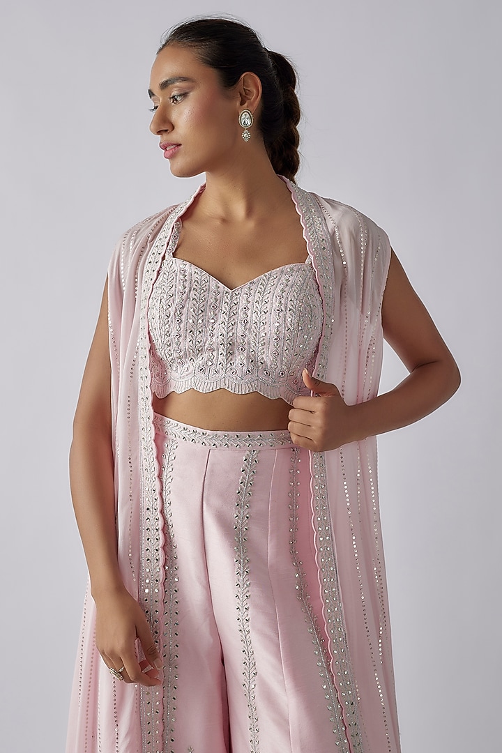 Pink Georgette Sequins Embroidered Jacket Set by Chamee and Palak at Pernia's Pop Up Shop
