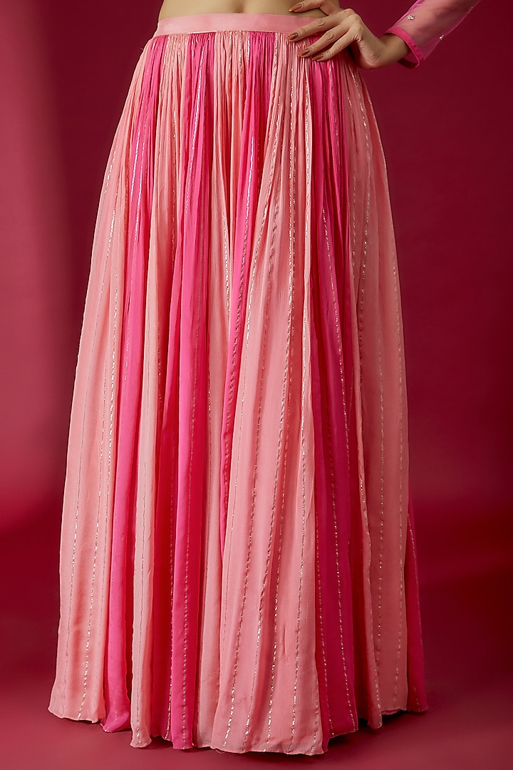 Pink & Peach Georgette Wedding Lehenga Set by Chamee and Palak at Pernia's Pop Up Shop