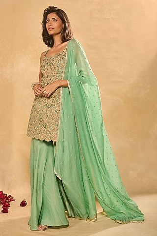 Green Tissue Jamawar Sharara Set by Chamee and Palak