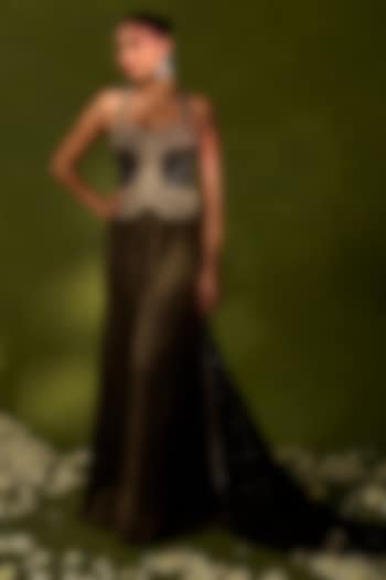 Black Tissue Jamawar Flared Pant Set by Chamee and Palak at Pernia's Pop Up Shop