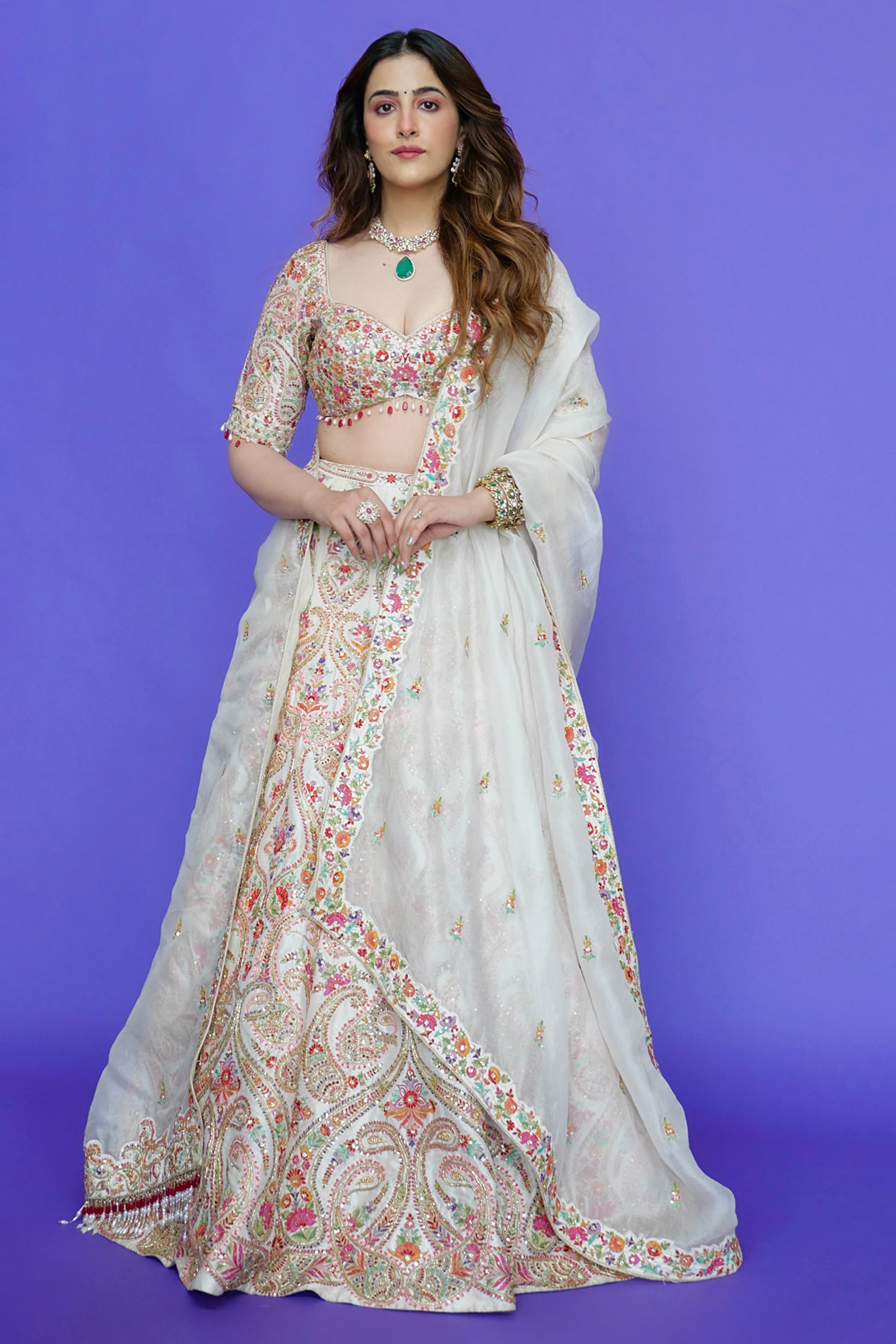 Chamee and Palak Ivory Raw Silk Zardosi Embroidered Lehenga Set