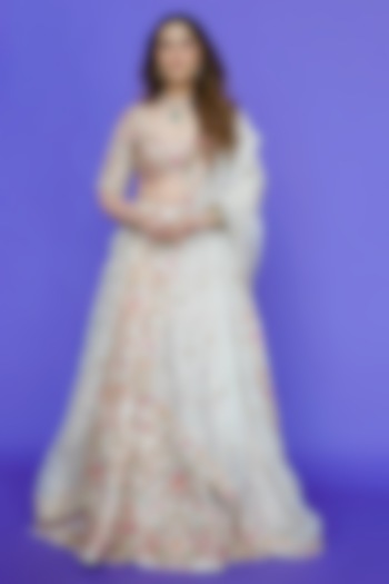 Ivory Raw Silk Zardosi Embroidered Bridal Lehenga Set by Chamee and Palak at Pernia's Pop Up Shop