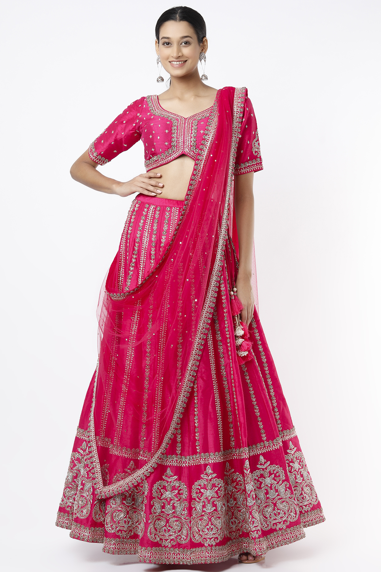 Fuchsia Embroidered Wedding Lehenga Set by Chamee and Palak at Pernia's Pop Up Shop
