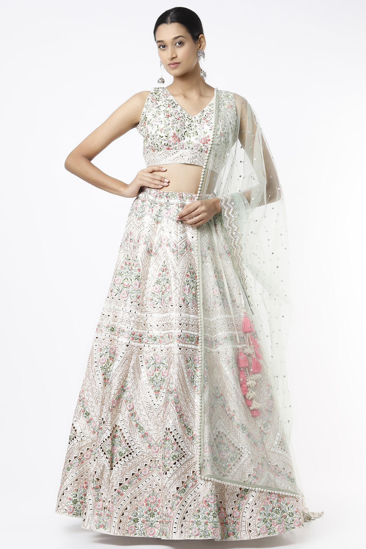 Ivory Resham Embroidered Wedding Lehenga Set by Chamee and Palak at Pernia's Pop Up Shop