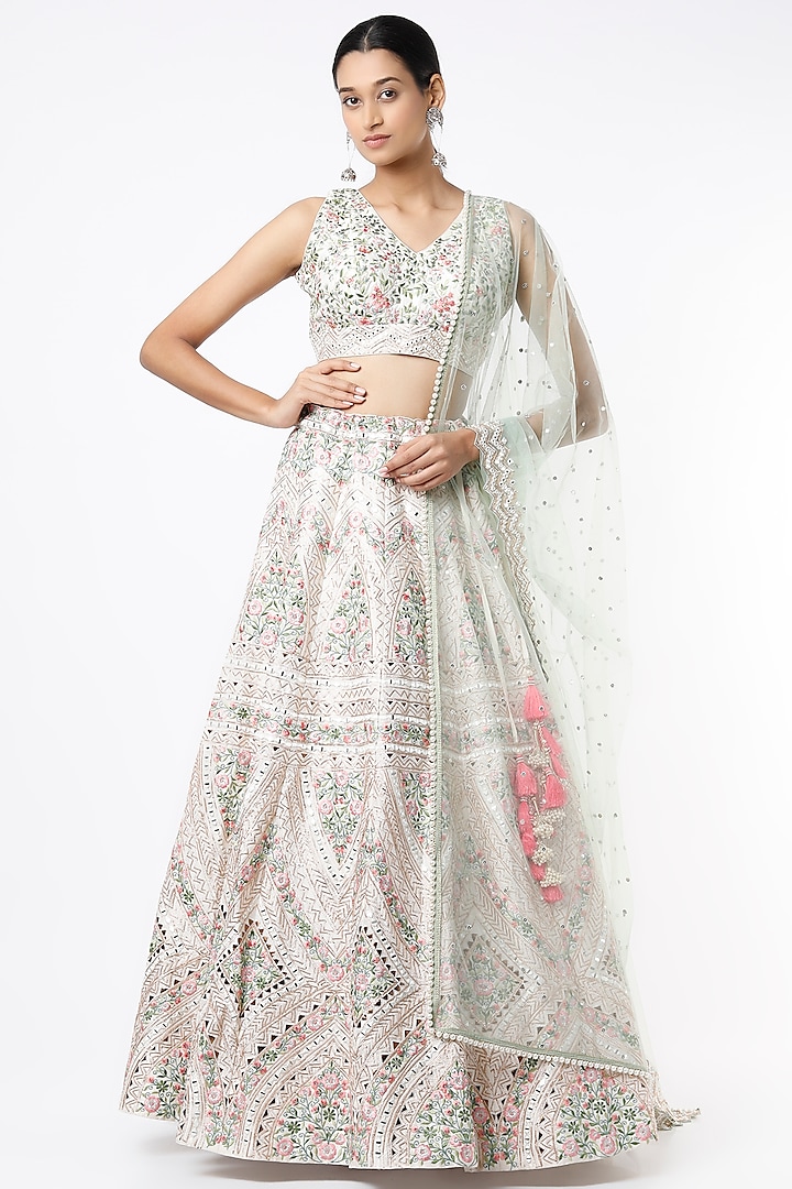Ivory Resham Embroidered Wedding Lehenga Set by Chamee and Palak at Pernia's Pop Up Shop