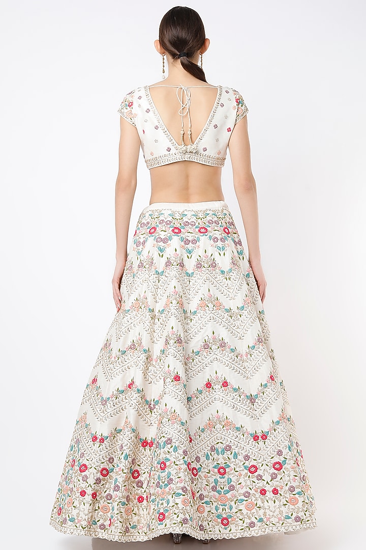 Ivory Dupion Raw Silk Embroidered Bridal Lehenga Set by Chamee and Palak at Pernia's Pop Up Shop