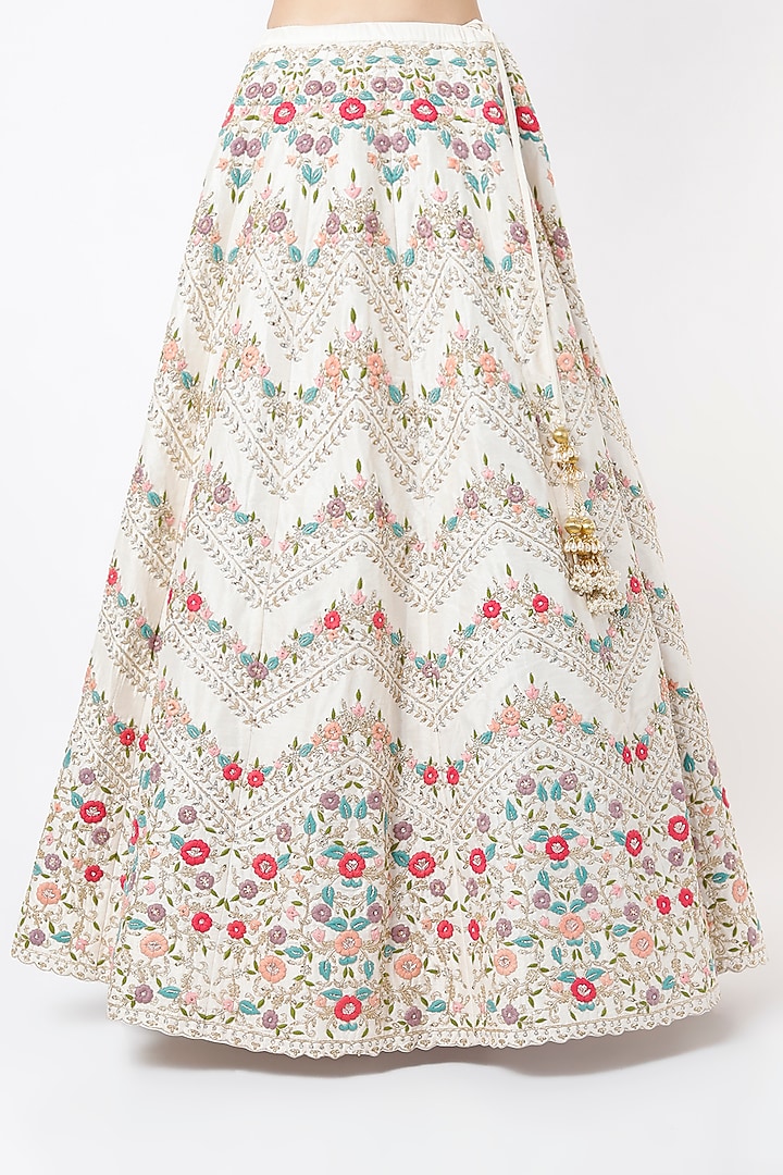 Ivory Dupion Raw Silk Embroidered Bridal Lehenga Set by Chamee and Palak at Pernia's Pop Up Shop