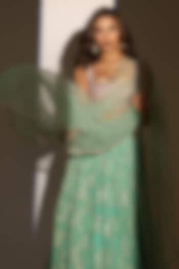 Sea Green Georgette Jamawar Wedding Lehenga Set by Chamee and Palak at Pernia's Pop Up Shop