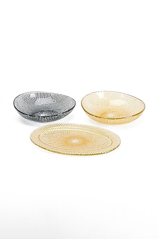 Gold & Black Glass Handcrafted Bowls & Platter Set (Set of 3) by Coco Bee