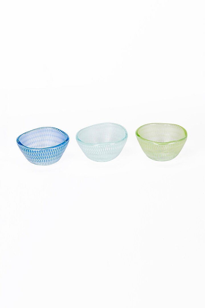 Multi-Colored Glass Handcrafted Bowls & Platter Set (Set of 4) by Coco Bee at Pernia's Pop Up Shop