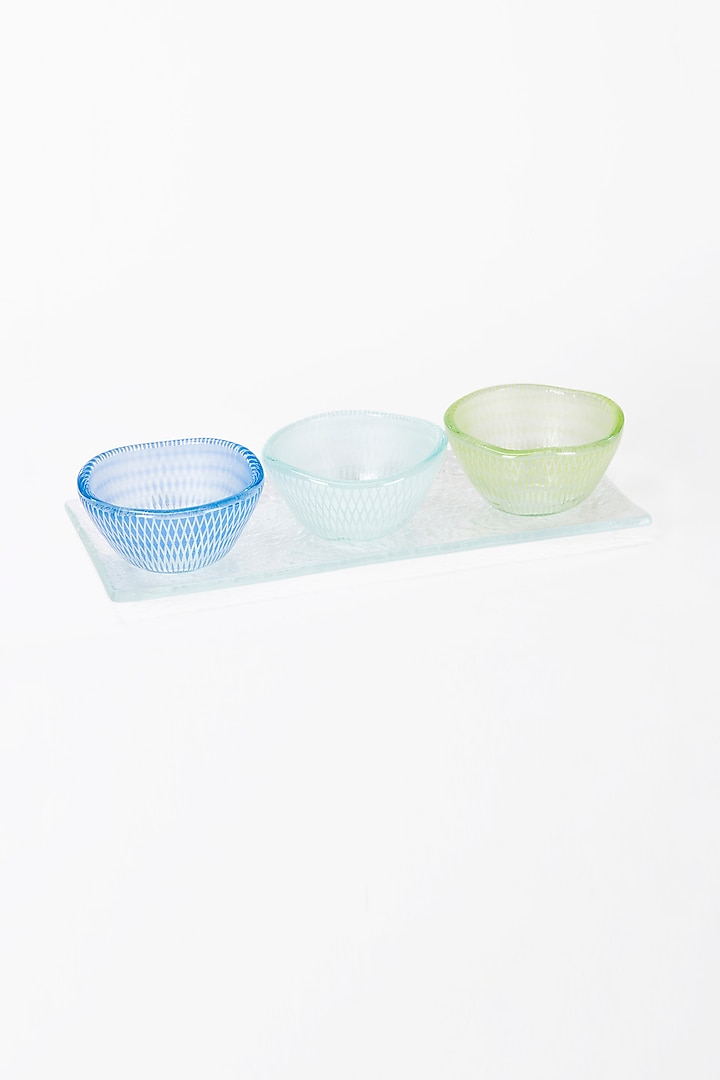 Multi-Colored Glass Handcrafted Bowls & Platter Set (Set of 4) by Coco Bee