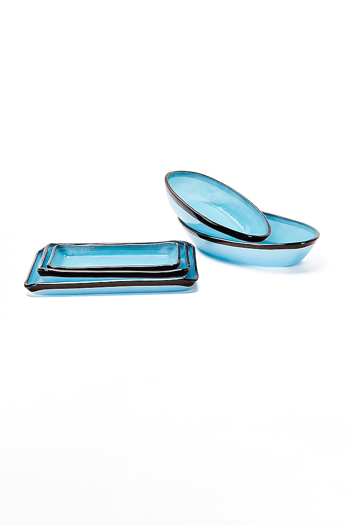 Cobalt Blue Glass Bowls & Platters Set (Set of 5) by Coco Bee at Pernia's Pop Up Shop