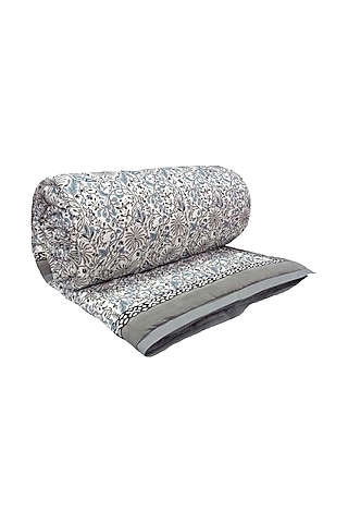 Grey Cotton Indian Motif Block Printed Quilt by Coco Bee