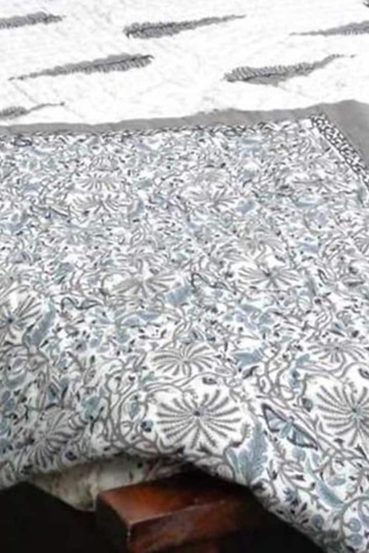 Grey Cotton Indian Motif Block Printed Quilt by Coco Bee at Pernia's Pop Up Shop