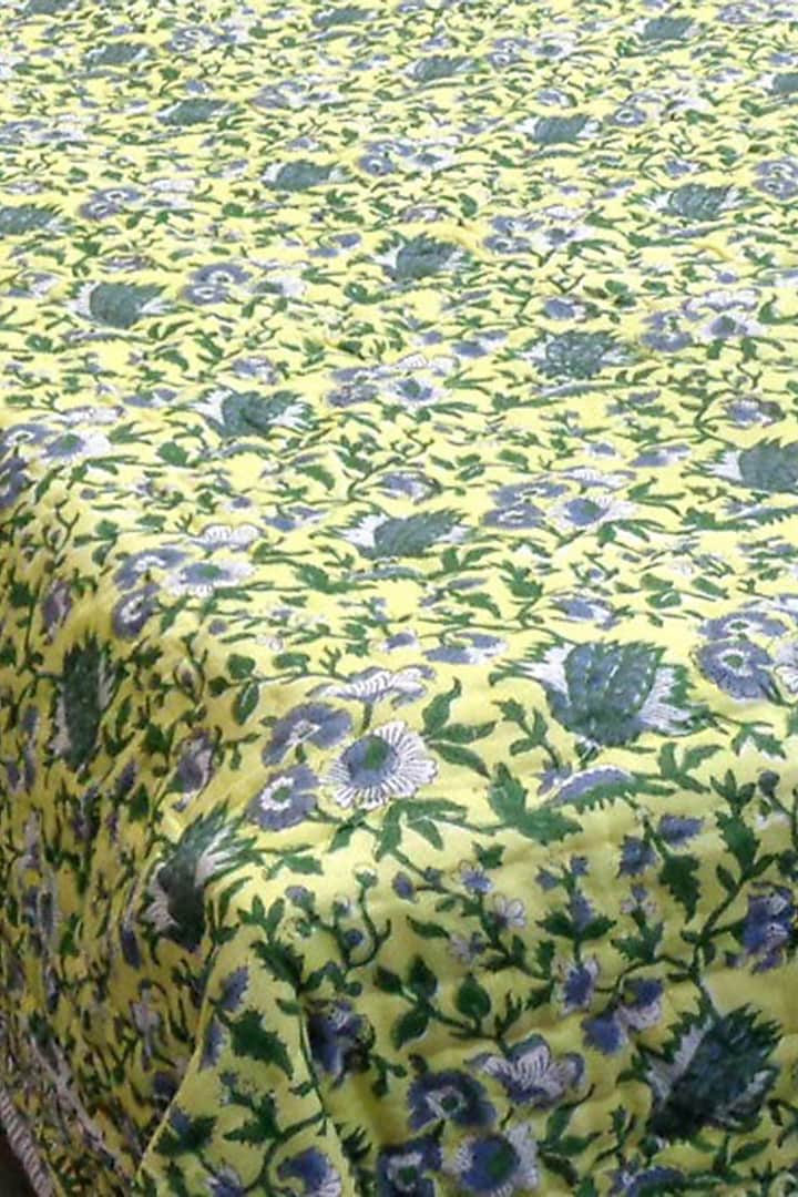 Yellow Cotton Indian Motif Block Printed Quilt by Coco Bee at Pernia's Pop Up Shop
