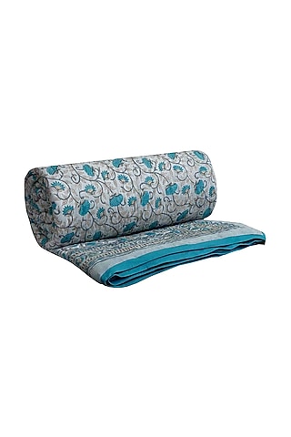 Grey Cotton Indian Motif Block Printed Quilt by Coco Bee
