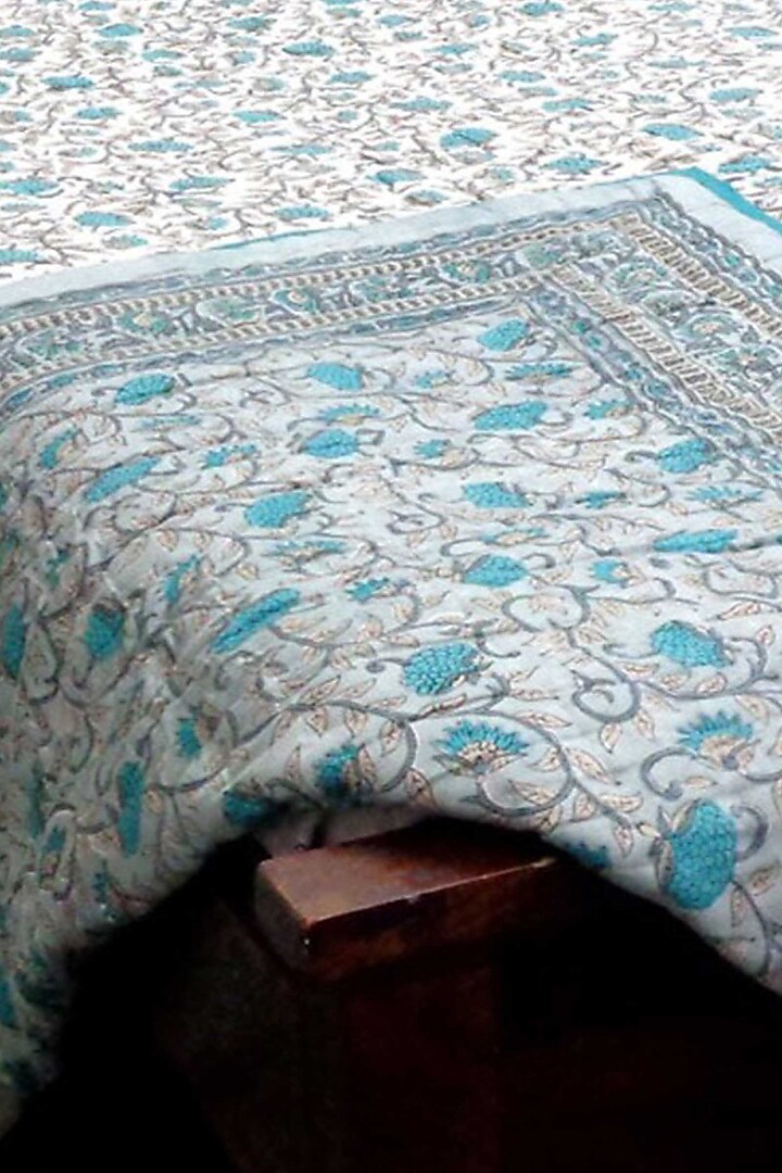 Grey Cotton Indian Motif Block Printed Quilt by Coco Bee at Pernia's Pop Up Shop