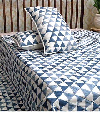 White Cotton Hand Block Printed Quilted Bedspread by Coco Bee