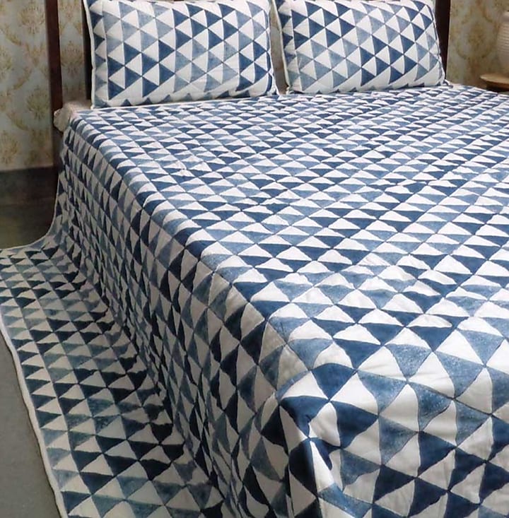 White Cotton Hand Block Printed Quilted Bedspread by Coco Bee at Pernia's Pop Up Shop