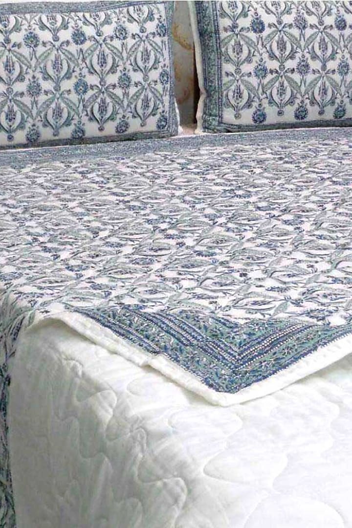 White Cotton Hand Block Printed Quilted Bedspread by Coco Bee at Pernia's Pop Up Shop