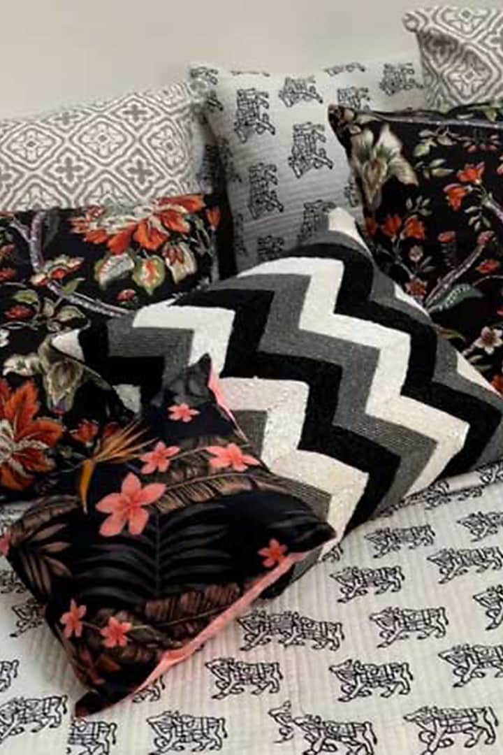 White Cotton Hand Block Printed Quilted Bedspread by Coco Bee at Pernia's Pop Up Shop