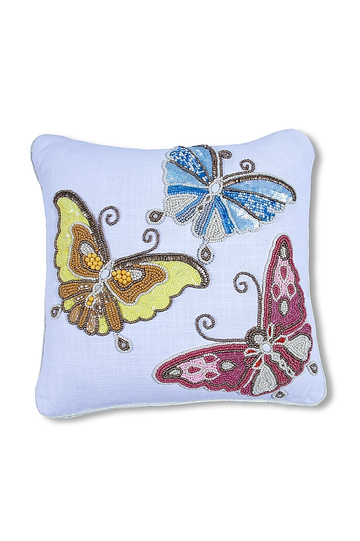 Multi Colored Canvas Cotton & Satin Handcrafted Cushion by Coco bee