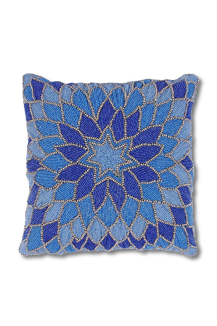 Blue Canvas Cotton & Satin Handcrafted Cushion by Coco bee