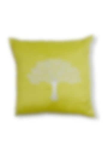 Yellow Art Silk Embroidered Cushion by Coco bee