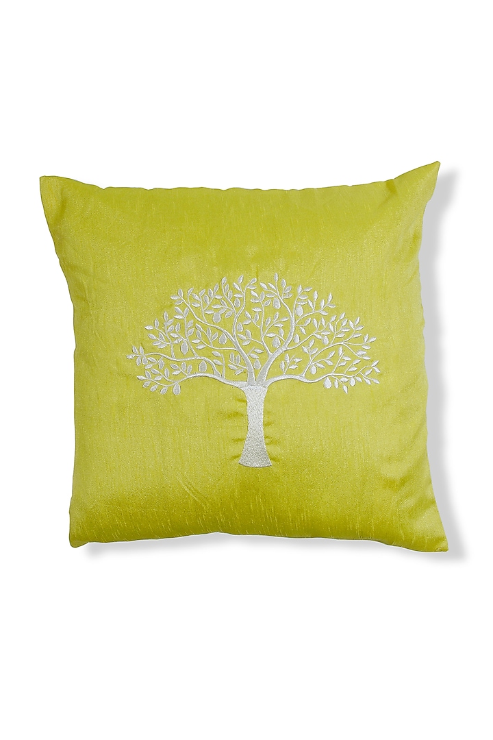 Yellow Art Silk Embroidered Cushion by Coco bee
