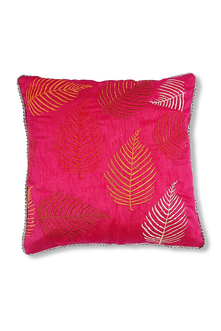 Pink Art Silk Embroidered Cushion by Coco bee
