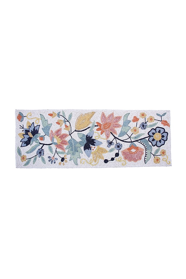 White Canvas Handcrafted Beaded Table Runner by Coco bee at Pernia's Pop Up Shop