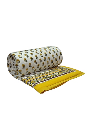 Cream Hand Block Printed Quilt by Coco bee