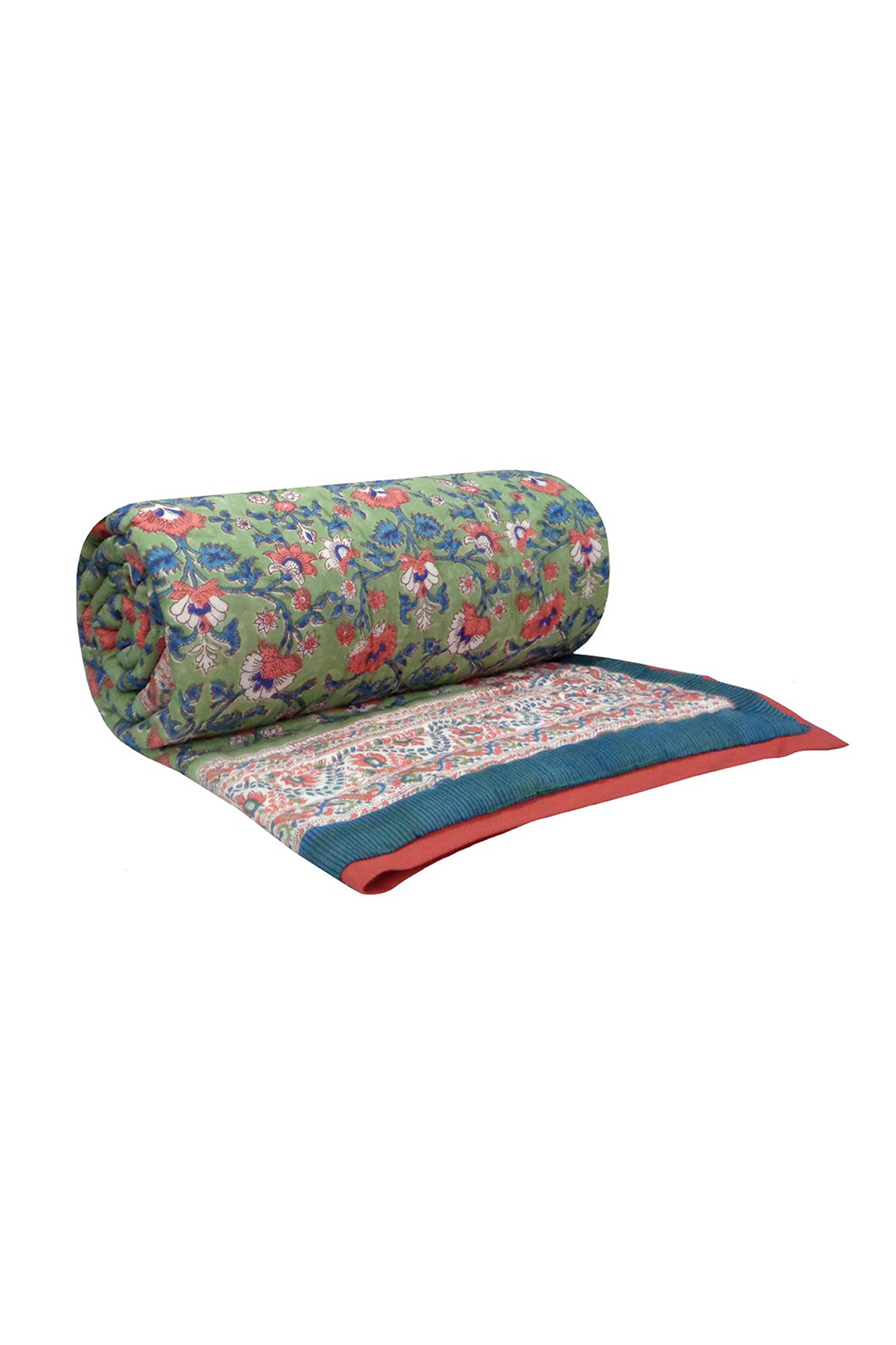 Green Hand Block Printed Quilt by Coco Bee at Pernia's Pop Up Shop