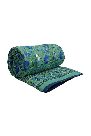 Turquoise Hand Block Printed Quilt by Coco Bee