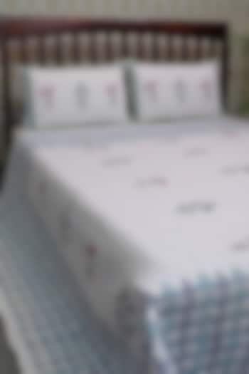 White & Blue Hand Block Printed Quilted Bedspread Set (Set of 3) by Coco Bee at Pernia's Pop Up Shop
