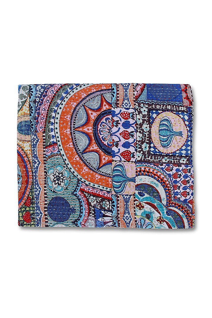 Multi-Colored Cotton Printed Kantha Bedspread by Coco Bee