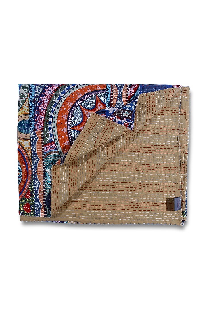 Multi-Colored Cotton Printed Kantha Bedspread by Coco Bee at Pernia's Pop Up Shop