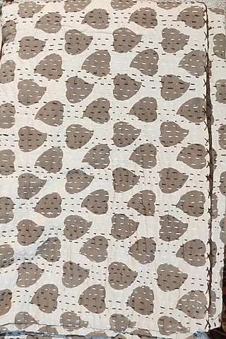 Brown Cotton Printed Kantha Bedspread Set by Coco Bee