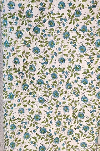 White Cotton Floral Printed Kantha Bedspread Set by Coco Bee