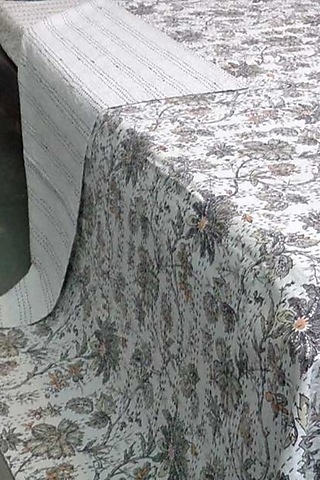 White Cotton Floral Printed Kantha Bedspread by Coco Bee