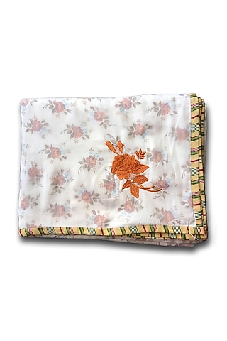 White Mul Cotton Printed & Embroidered Dohar by Coco Bee