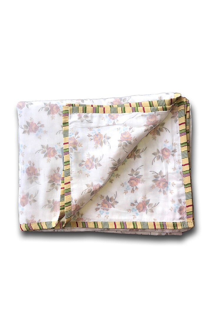White Mul Cotton Printed & Embroidered Dohar by Coco Bee at Pernia's Pop Up Shop
