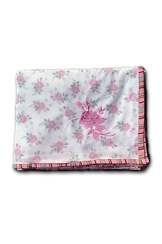 White Mul Cotton Printed & Embroidered Dohar by Coco Bee