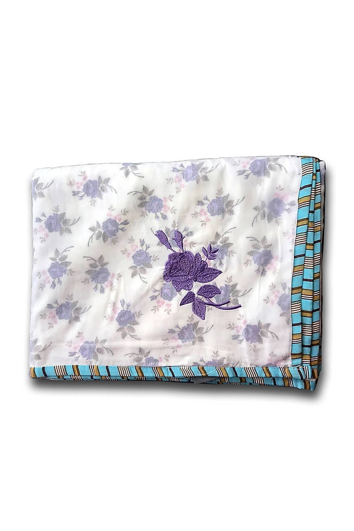 White Mul Cotton Printed & Embroidered Dohar by Coco Bee at Pernia's Pop Up Shop