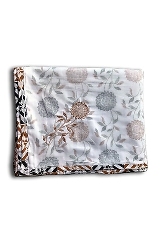 White Mul Cotton Printed & Embroidered Dohar by Coco Bee